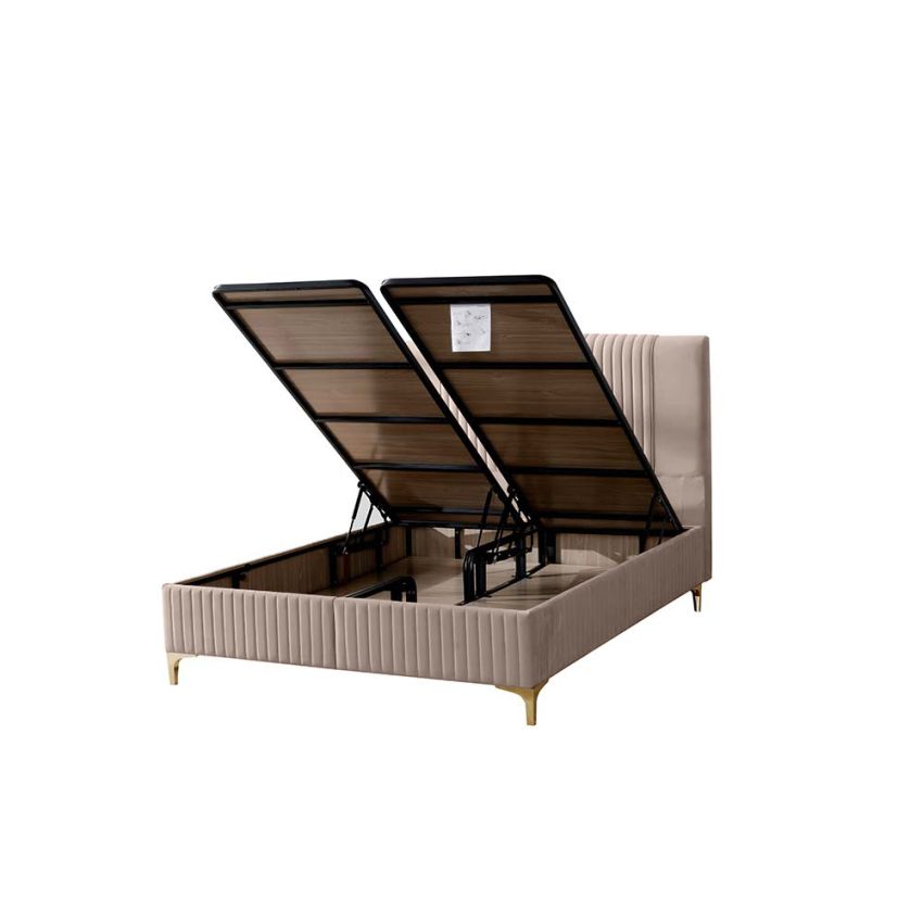 Pat Melia cu saltea 160 x 200 , tapitat, culoare cappucino