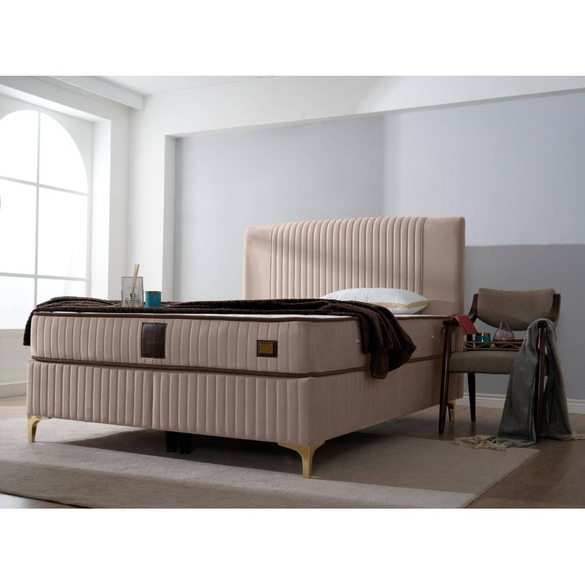 Pat Melia cu saltea 160 x 200 , tapitat, culoare cappucino