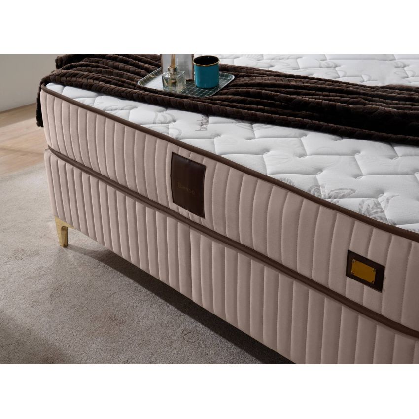 Pat Melia cu saltea 160 x 200 , tapitat, culoare cappucino