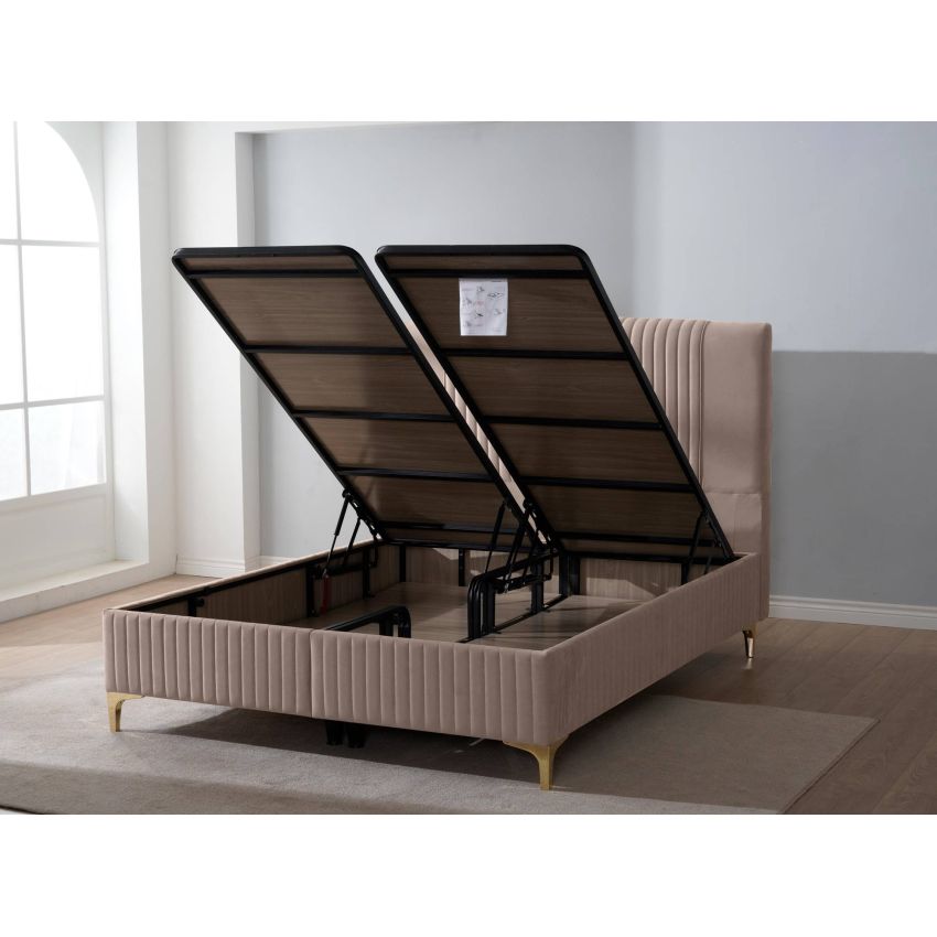 Pat Melia cu saltea 160 x 200 , tapitat, culoare cappucino
