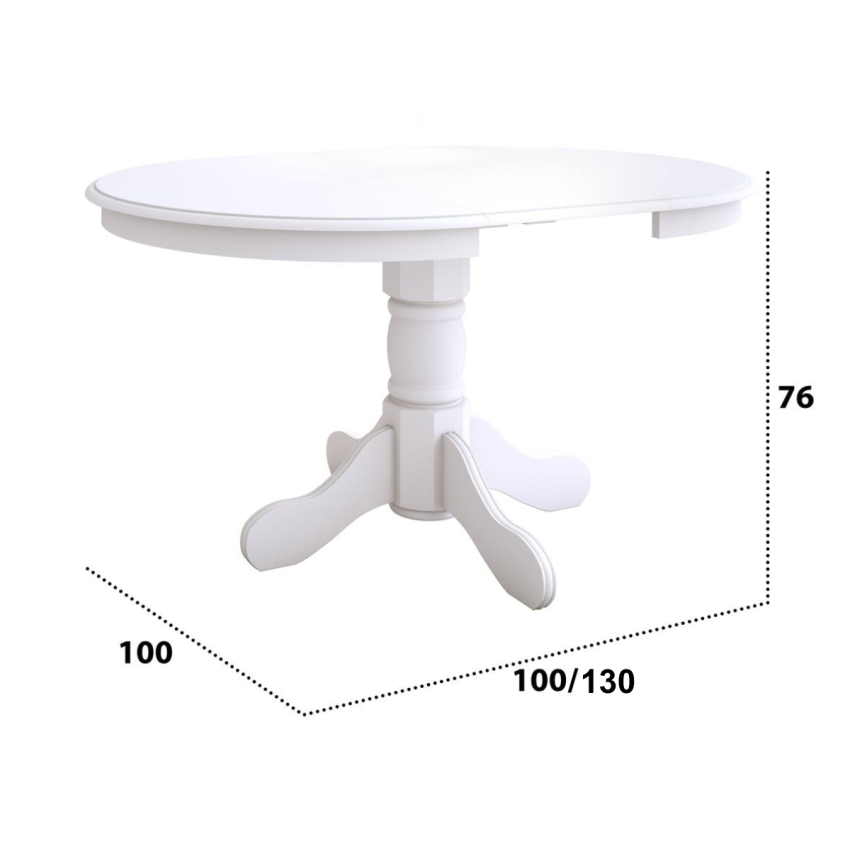 Masa extensibila Ama 100x130, lemn masiv, culoare Alb, blat din MDF