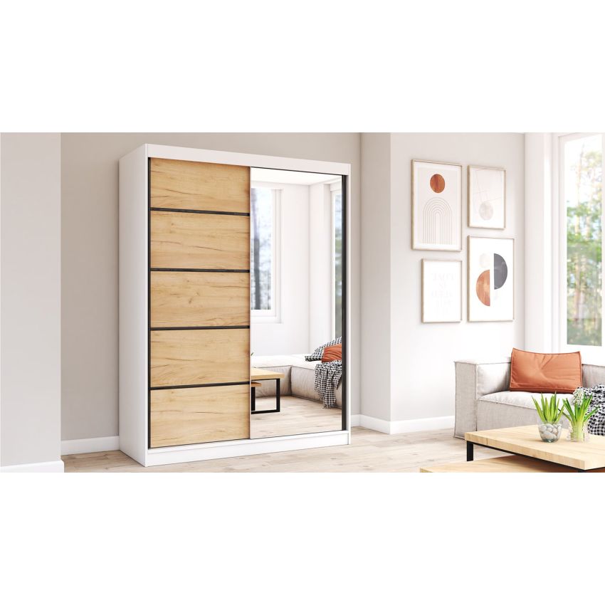 Dressing Gabriel cu oglinda, 150x200x61 cm, negru/stejar deschis