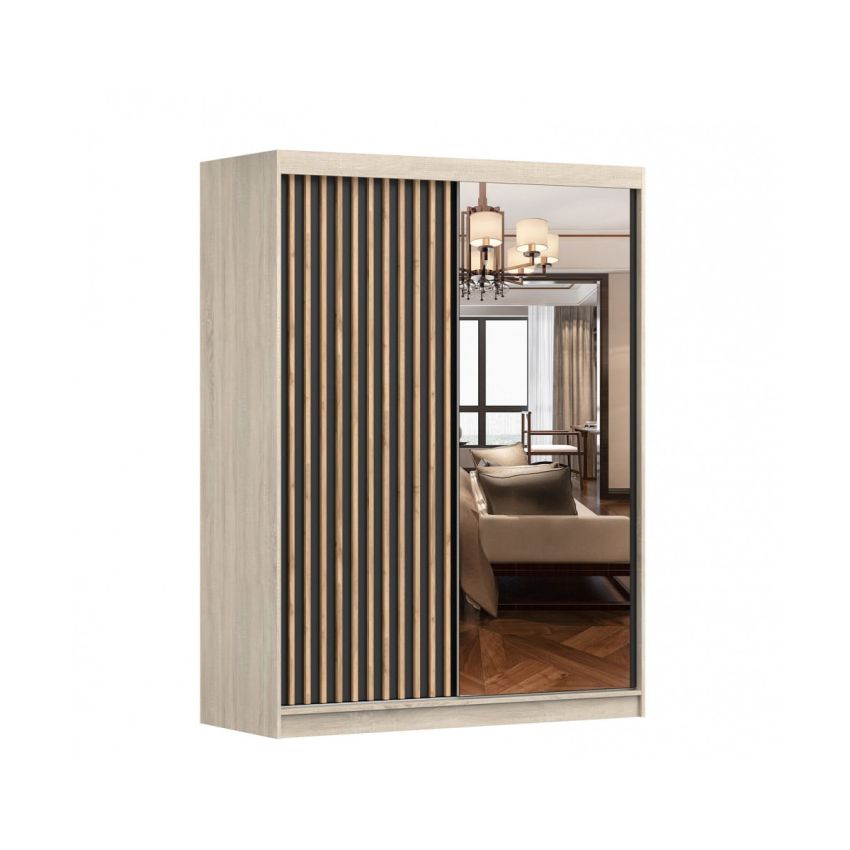 Dressing gabriel sonoma/negru cu lamele artisan, cu oglinda, 150x200x61 cm