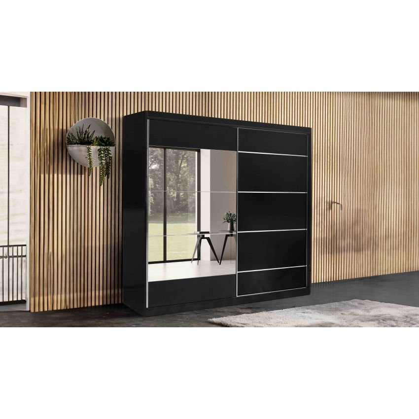 Dressing Hera negru, cu oglinda, 200 cm