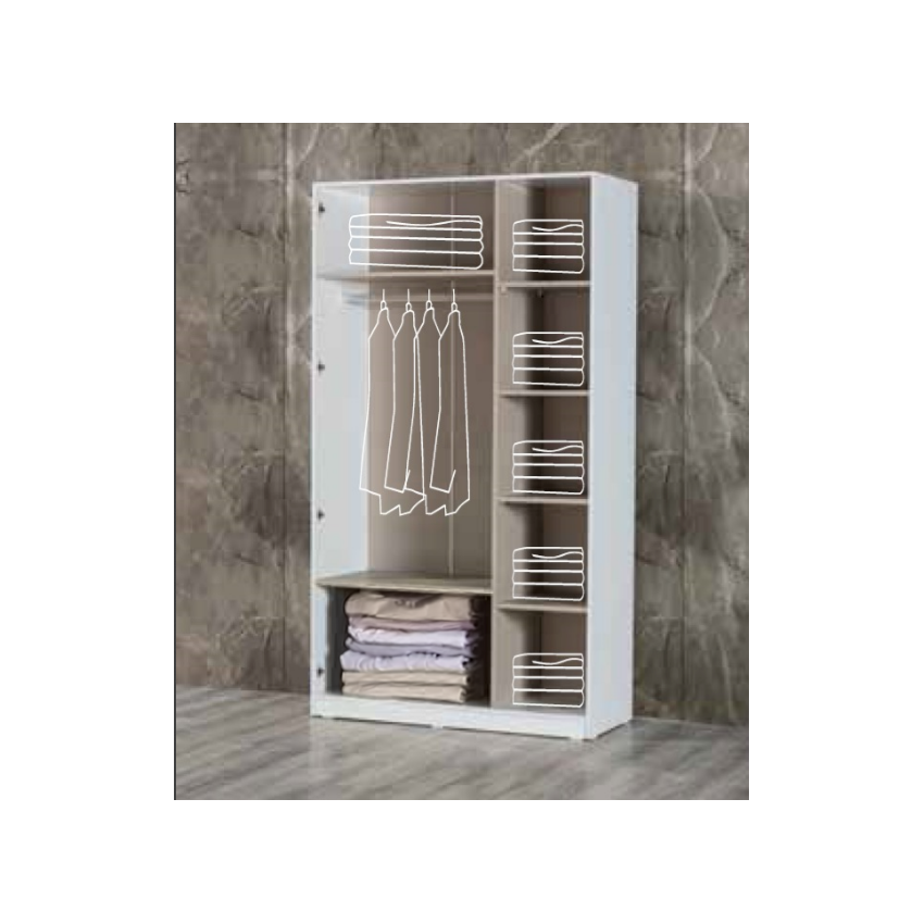 Dormitor Licia, alb, pat 160 x 200 cm, dulap cu 6 usi, 2 noptiere, comoda