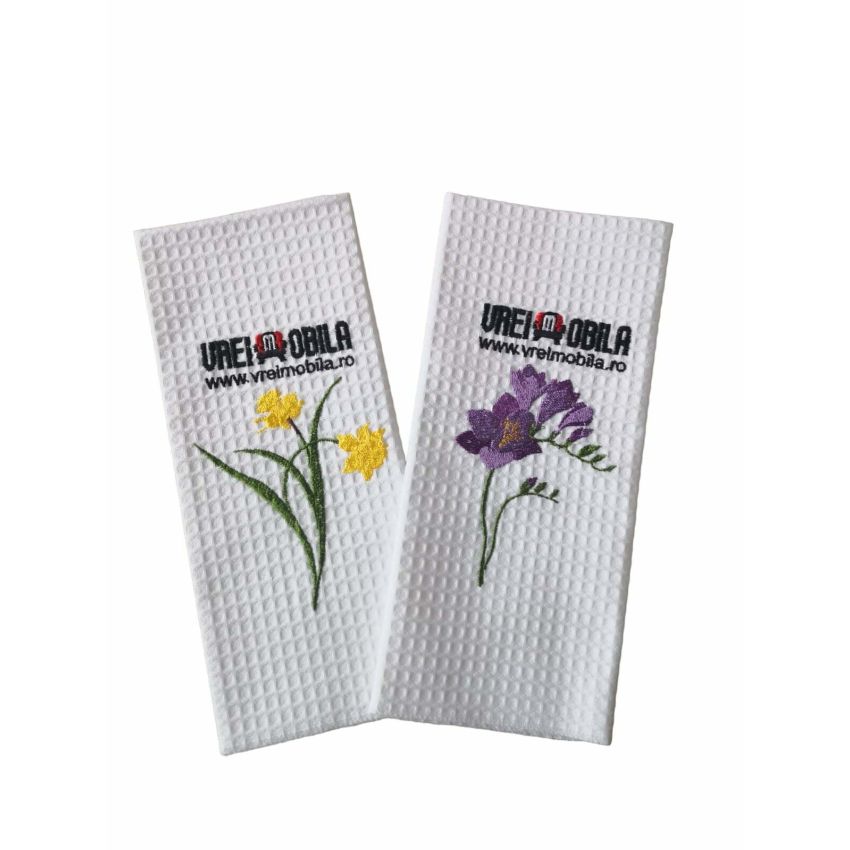 Set 2 prosoape bucatarie, model floral, 40x60 cm