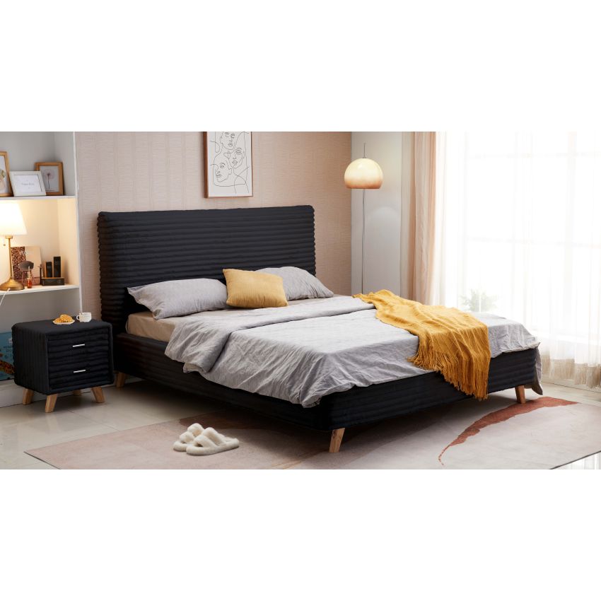 Pat 9133, 160x200 cm, Negru, cu 2 noptiere Becca