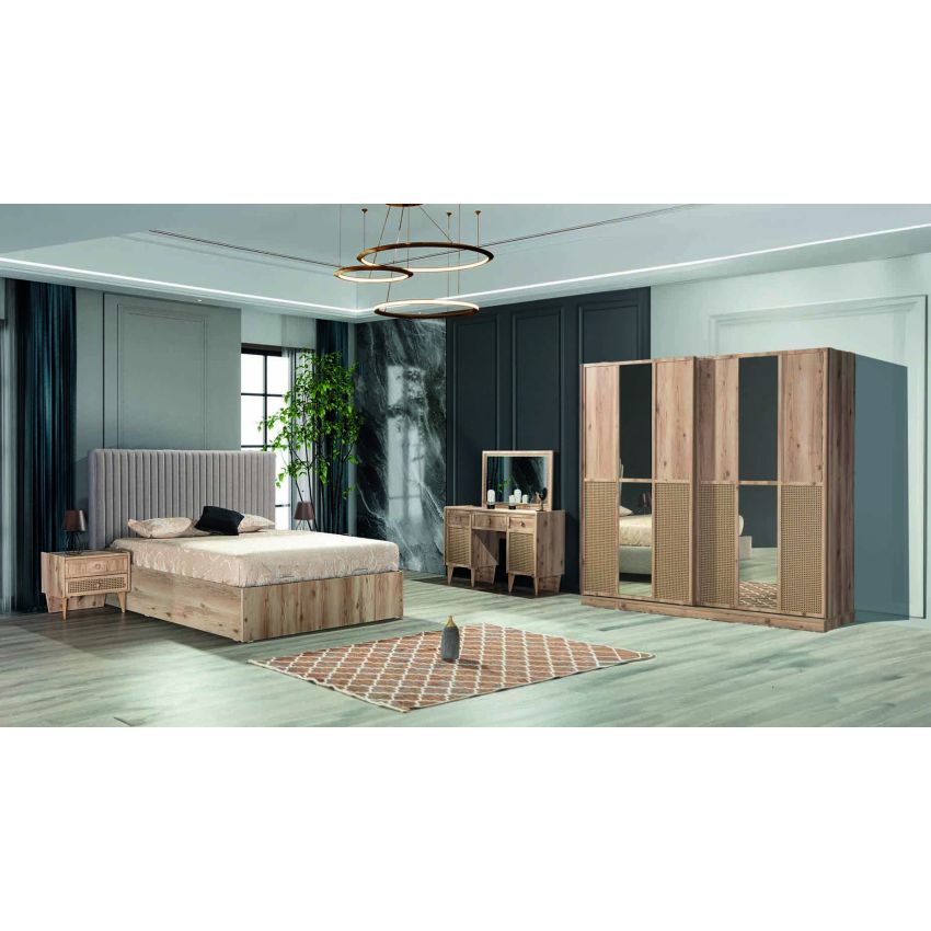Dormitor Willow, sonoma, pat 160 x 200 cm, dulap cu 2 usi, 2 noptiere, comoda