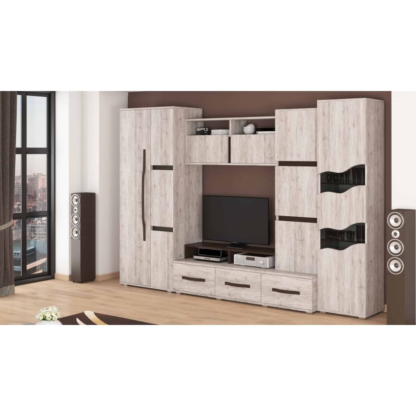 Bibliotecă living Sebastian, 300 cm, Alb Murdar / Negru