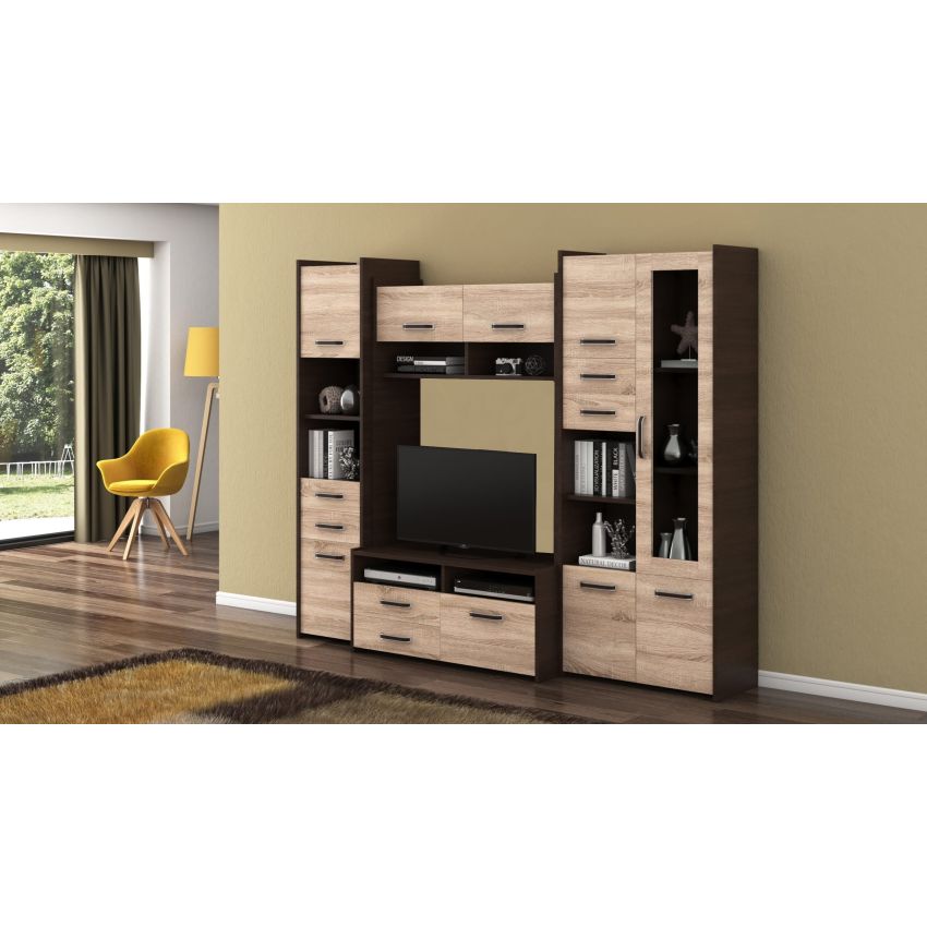 Biblioteca Vio, 232 cm, Sonoma Wenge/Gri