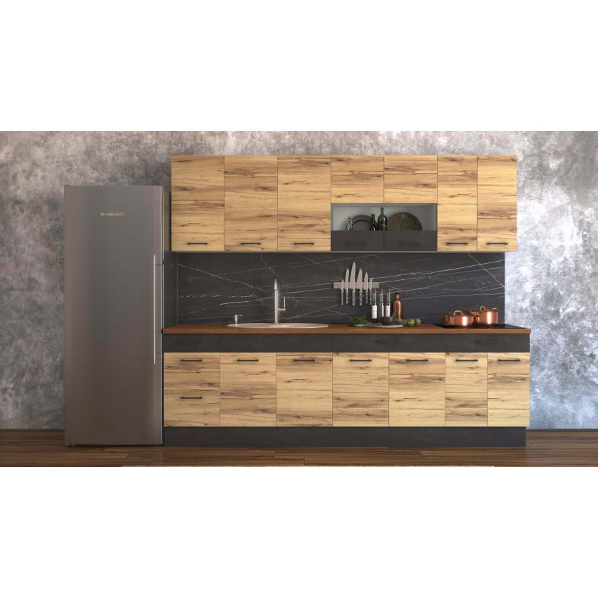 Bucatarie Greta 260 cm, stejar/antracit, blat nuc