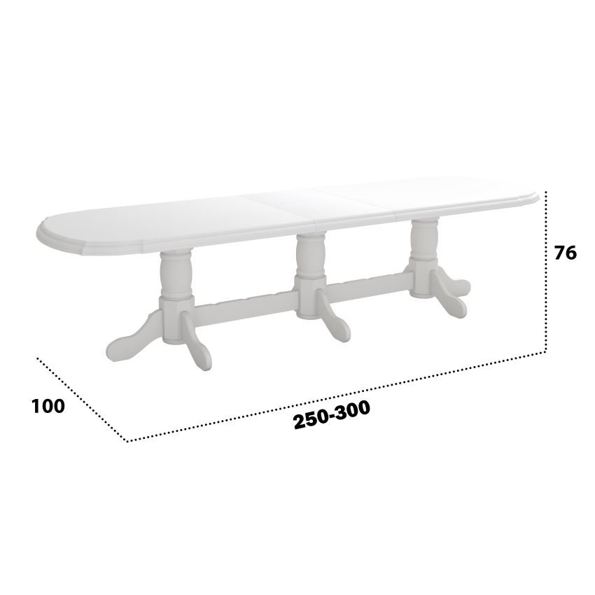 Masa extensibila 250-300x100 cm, Jork, lemn alb