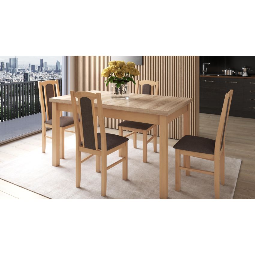 Set masa extensibila 140-180x80 cm cu 4 scaune tapitate, mb-21 modena1 si s-37 boss7 s6, sonoma, lemn masiv de fag, stofa