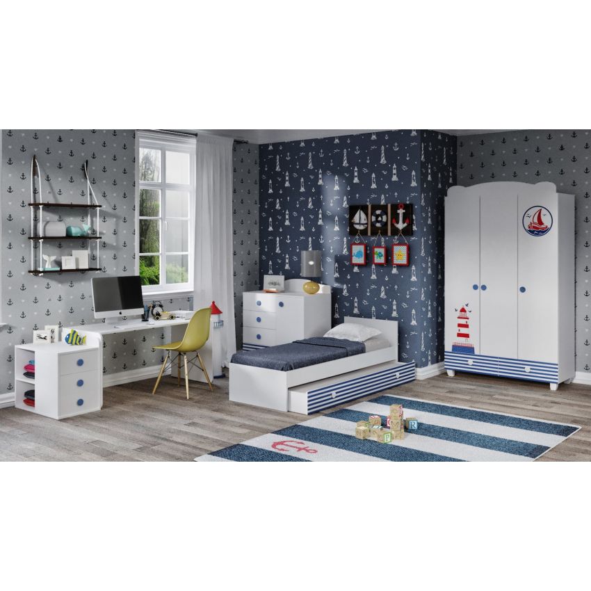 Dormitor tineret, Aqua marine, Alb Albastru, MDF