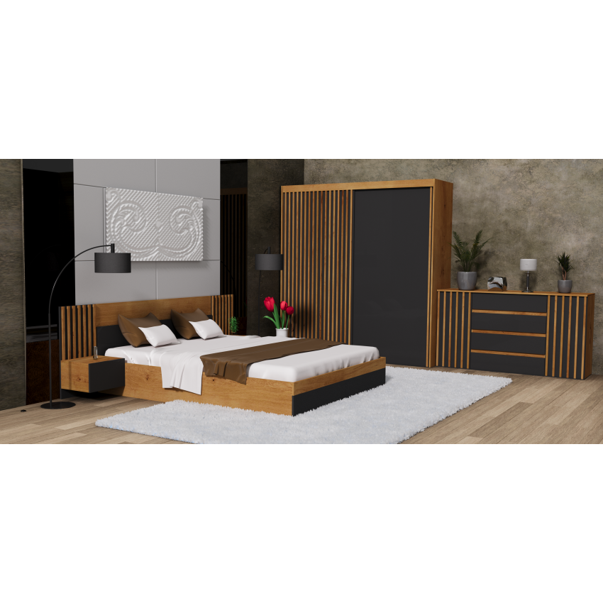 Dressing Nairobi, negru / artisan, 200 cm