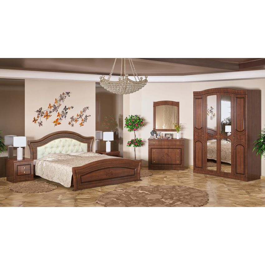 Set dormitor Milano, bej, dulap 170 cm, pat 160×200 cm, 2 noptiere, comoda