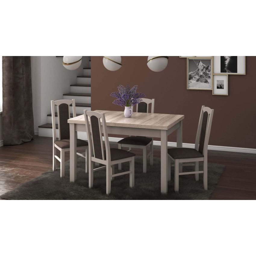 Set masa extensibila 120x150cm cu 4 scaune tapitate, mb-13 max5 si s-37 boss7 s6, sonoma, lemn masiv de fag, stofa