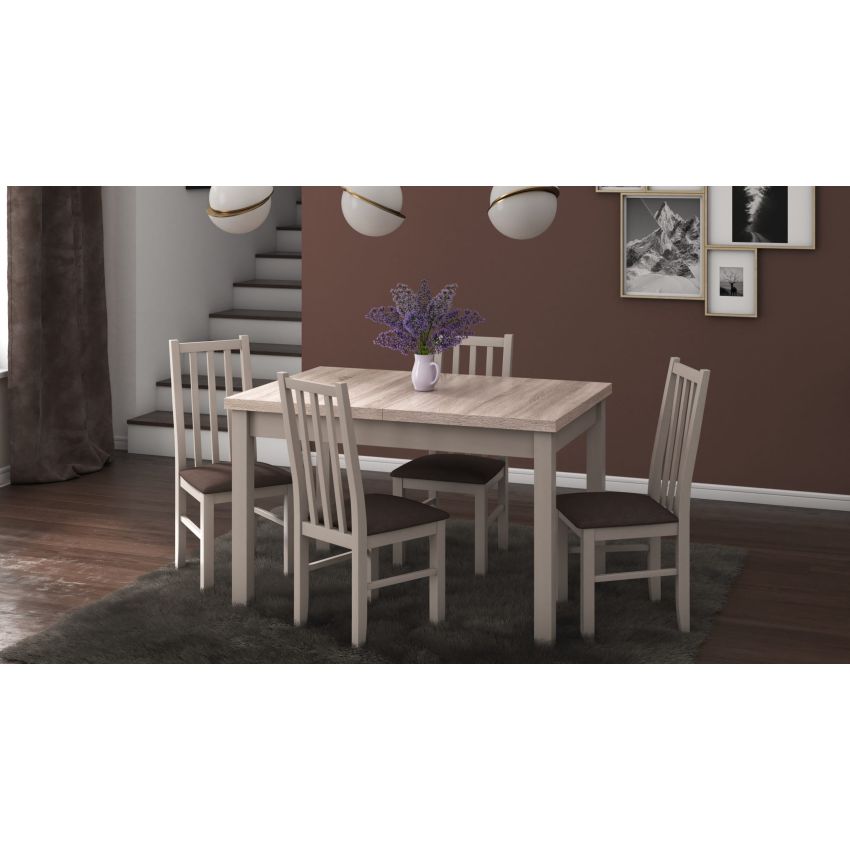 Set masa extensibila 120x150cm cu 4 scaune tapitate, mb-13 max5 si s-38 boss10 s6, sonoma, lemn masiv de fag, stofa
