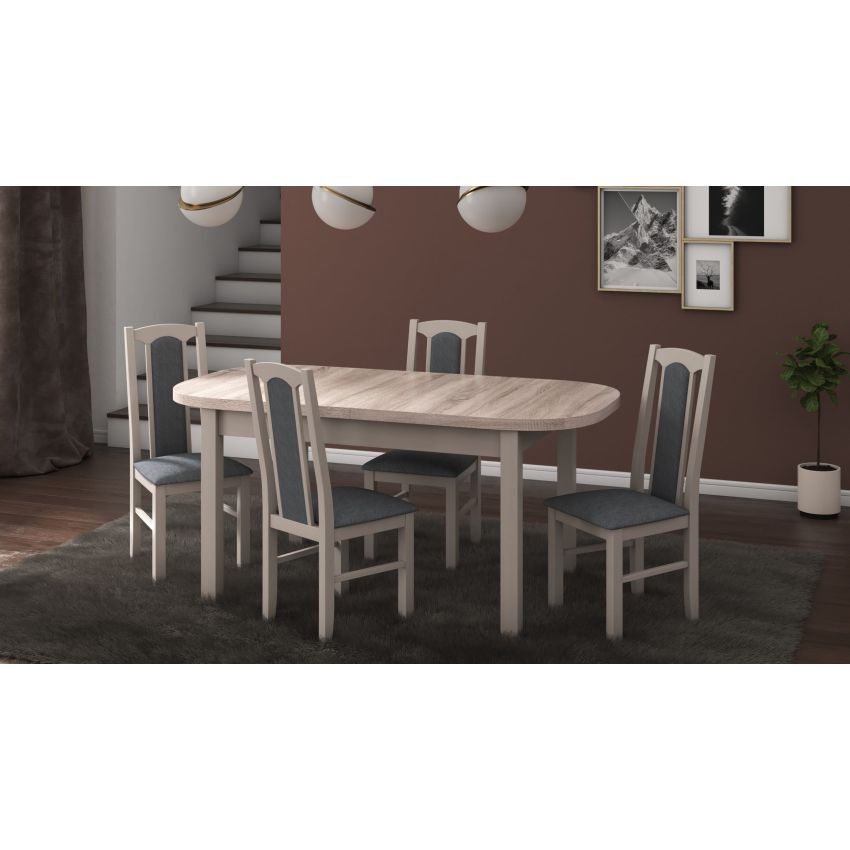Set masa extensibila 160x200cm cu 4 scaune tapitate, mb-12 venus1 si s-37 boss7 s11, sonoma, lemn masiv de fag, stofa