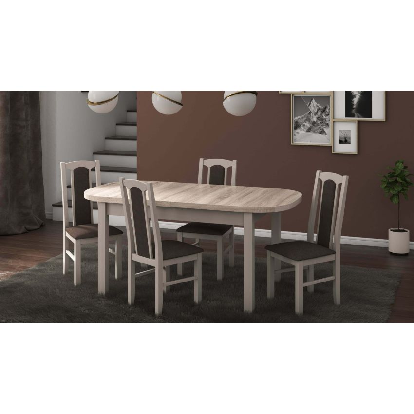 Set masa extensibila 160x200cm cu 4 scaune tapitate, mb-12 venus1 si s-37 boss7 s6, sonoma, lemn masiv de fag, stofa