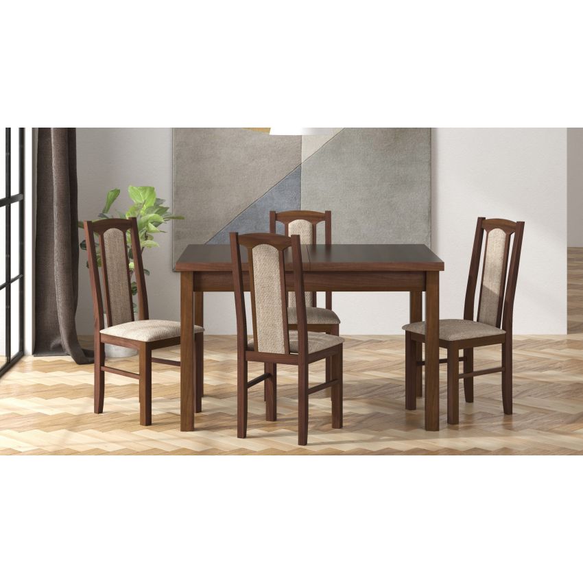 Set masa extensibila 120x150cm cu 4 scaune tapitate, mb-13 max5 si s-37 boss7 o2, nuc, lemn masiv, stofa