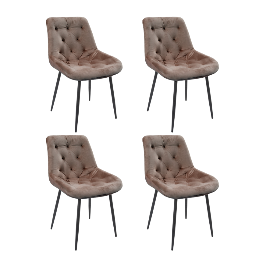 Set 4 Scaune Bucatarie Tapitat S-212, Stofa, Maro