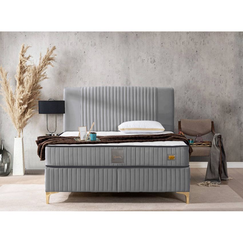Pat Melia cu saltea 160 x 200 , tapitat, culoare gri deschis