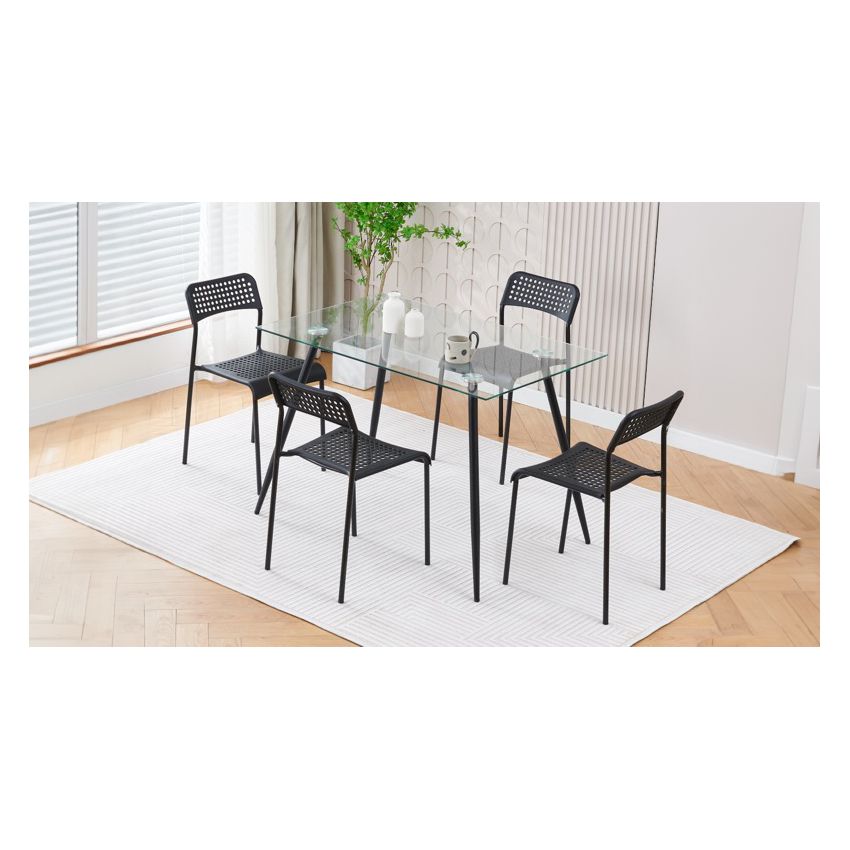 Set Masa cu 4 Scaune MBS-36, Sticla/Negru, 110x75x70 cm