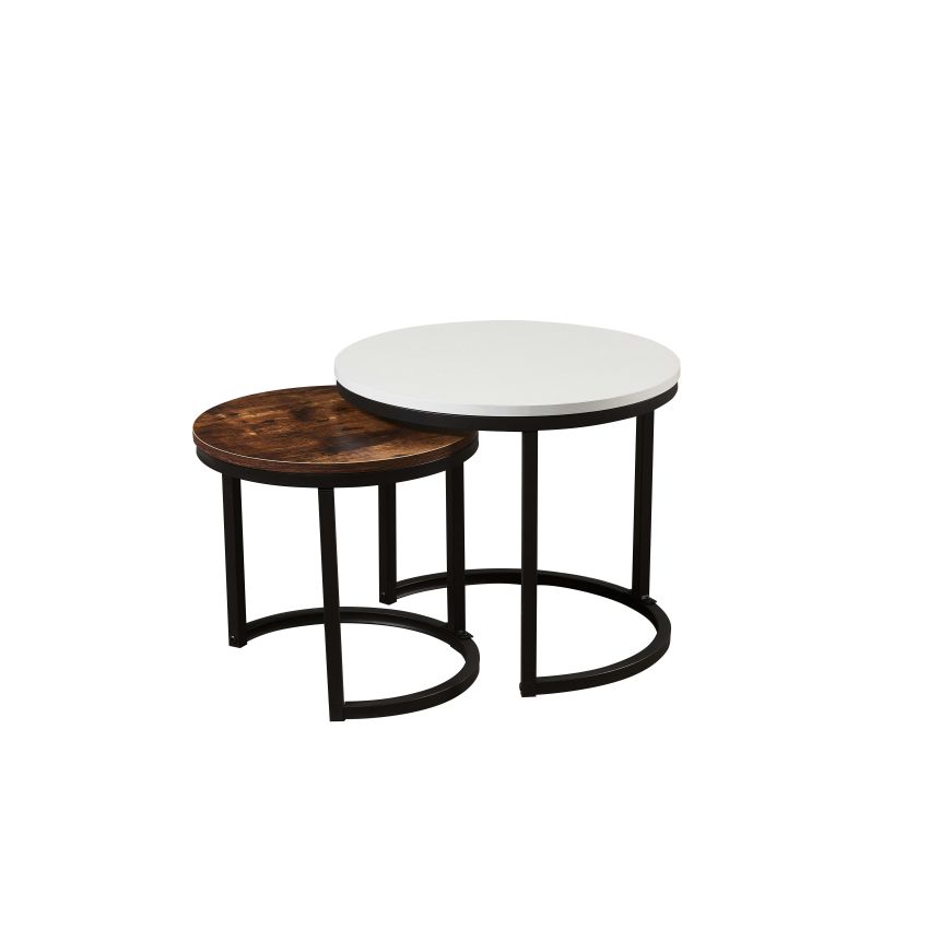 Set 2 mese cafea MC-128, 50x43 cm, alb / stejar inchis, MDF