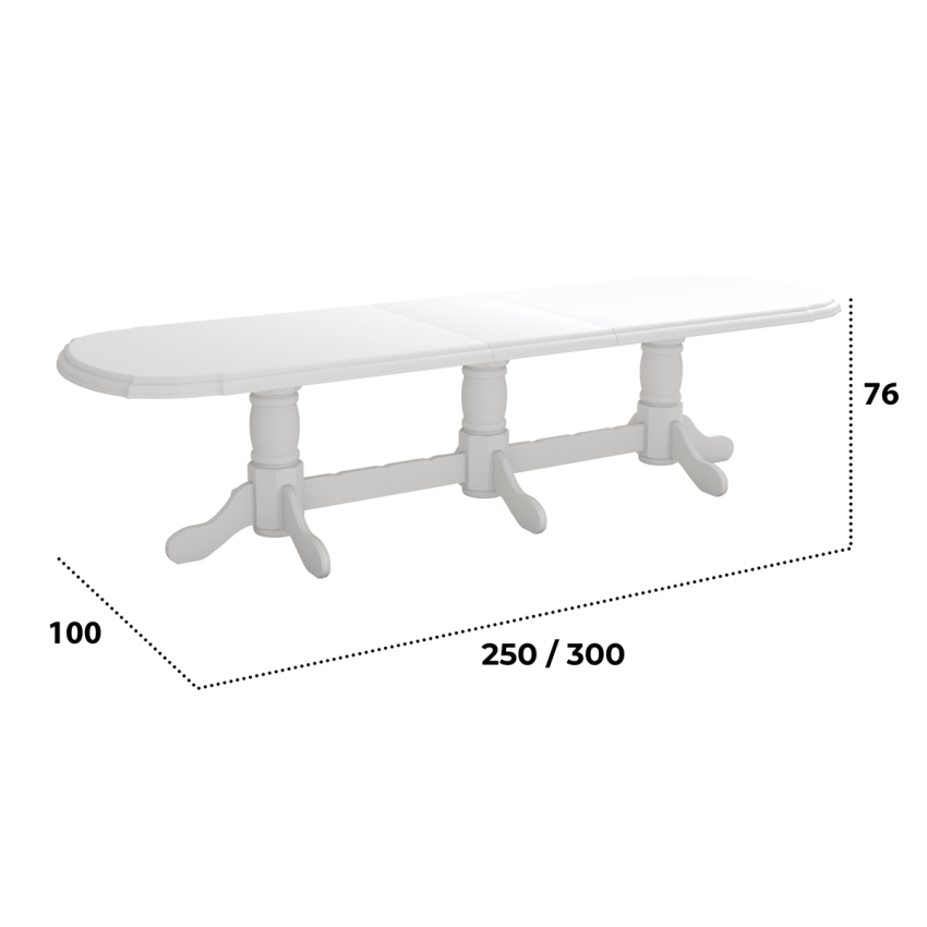 Set masa extensibila jork 250-300x100 cm, lemn masiv alb, cu 12 scaune tapitate stofa gri, s-38 B24B