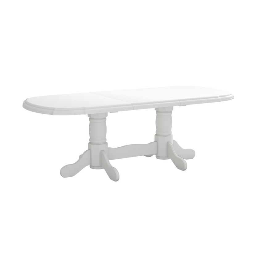Set masa extensibila jork 160-200 cm, lemn masiv alb, cu 8 scaune tapitate stofa gri, s-38 24b