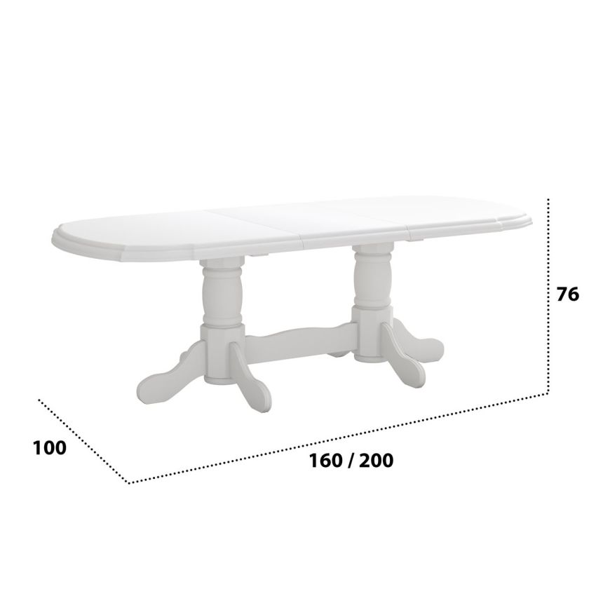 Set masa extensibila jork 160-200 cm, lemn masiv alb, cu 8 scaune tapitate stofa maro, s-37 25b