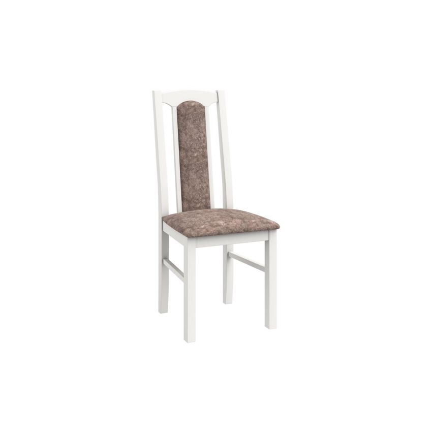 Set masa extensibila jork 200x250 cm, lemn masiv alb, cu 10 scaune tapitate stofa maro, s-37 B25B