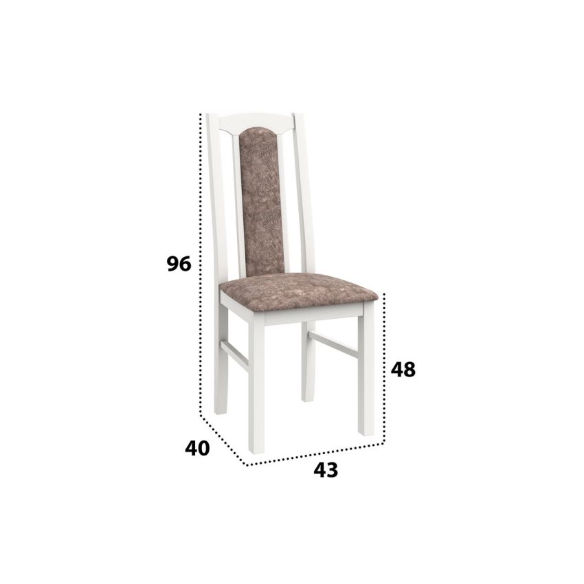 Set masa extensibila jork 200x250 cm, lemn masiv alb, cu 10 scaune tapitate stofa maro, s-37 B25B
