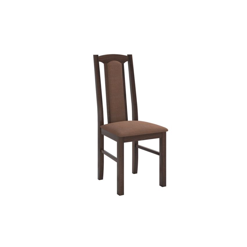 Set masa extensibila jork 200x250 cm, lemn masiv nuc, cu 10 scaune tapitate stofa maro, s-37 O15