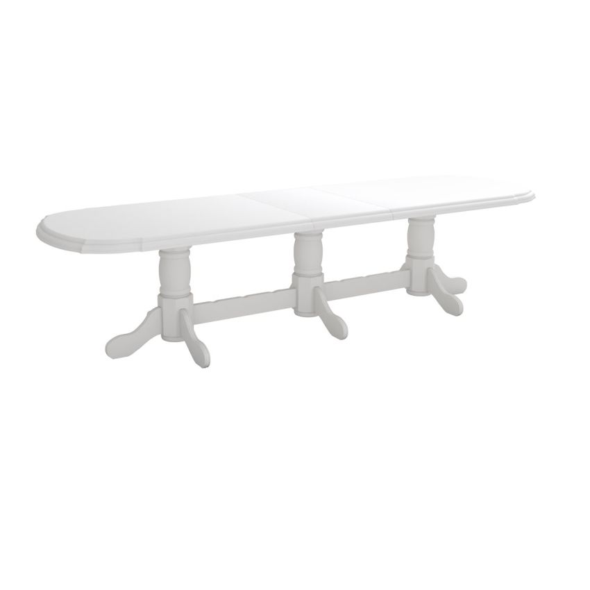 Set masa extensibila jork 250-300x100 cm, lemn masiv alb, cu 12 scaune tapitate stofa gri, s-38 B24B