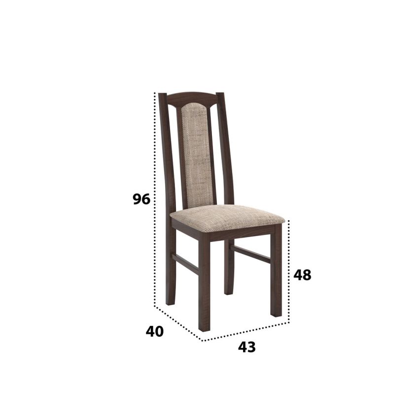 Set masa extensibila jork 250-300x100 cm, lemn masiv nuc, cu 12 scaune tapitate stofa maro, s-37 O2
