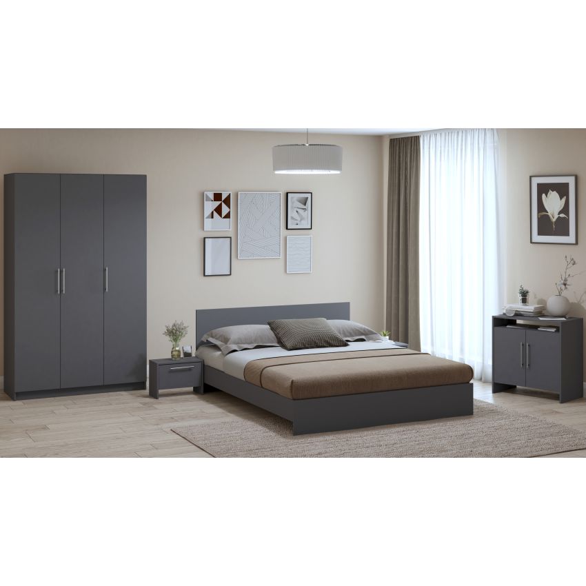 Dormitor Eco alb, dulap 3 usi, pat 160x200 cm, 2 noptiere, comoda