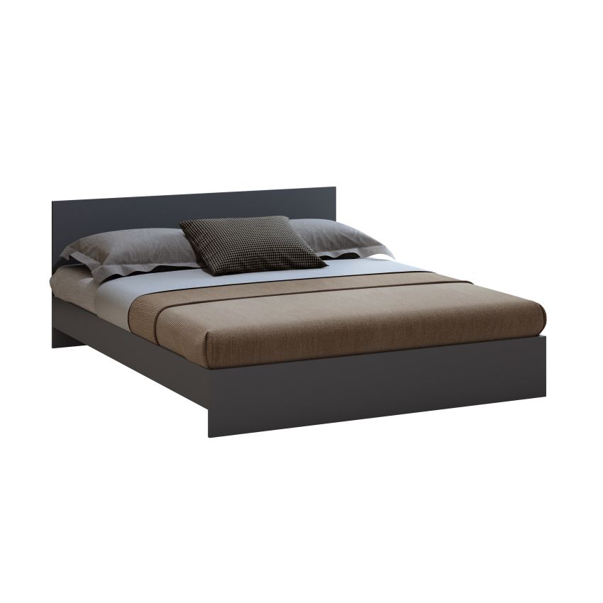 Dormitor Eco antracit, dulap 3 usi, pat 160x200 cm, 2 noptiere, comoda