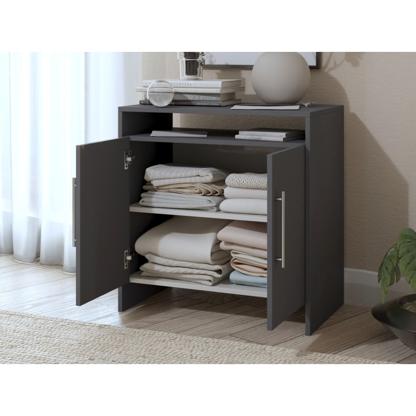 Dormitor Eco antracit, dulap 3 usi, pat 160x200 cm, 2 noptiere, comoda