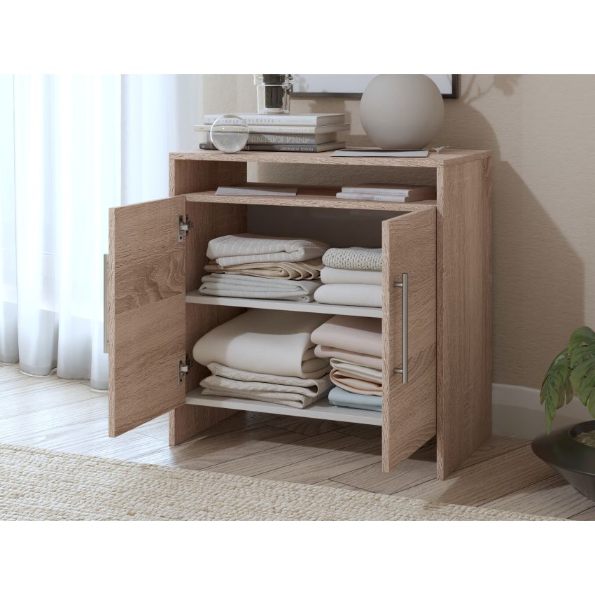 Dormitor Eco sonoma, dulap 3 usi, pat 160x200 cm, 2 noptiere, comoda
