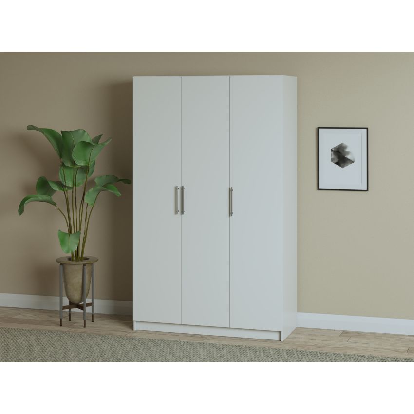 Dulap ECO, 3 usi cu bara de haine si rafturi, alb, 120 cm