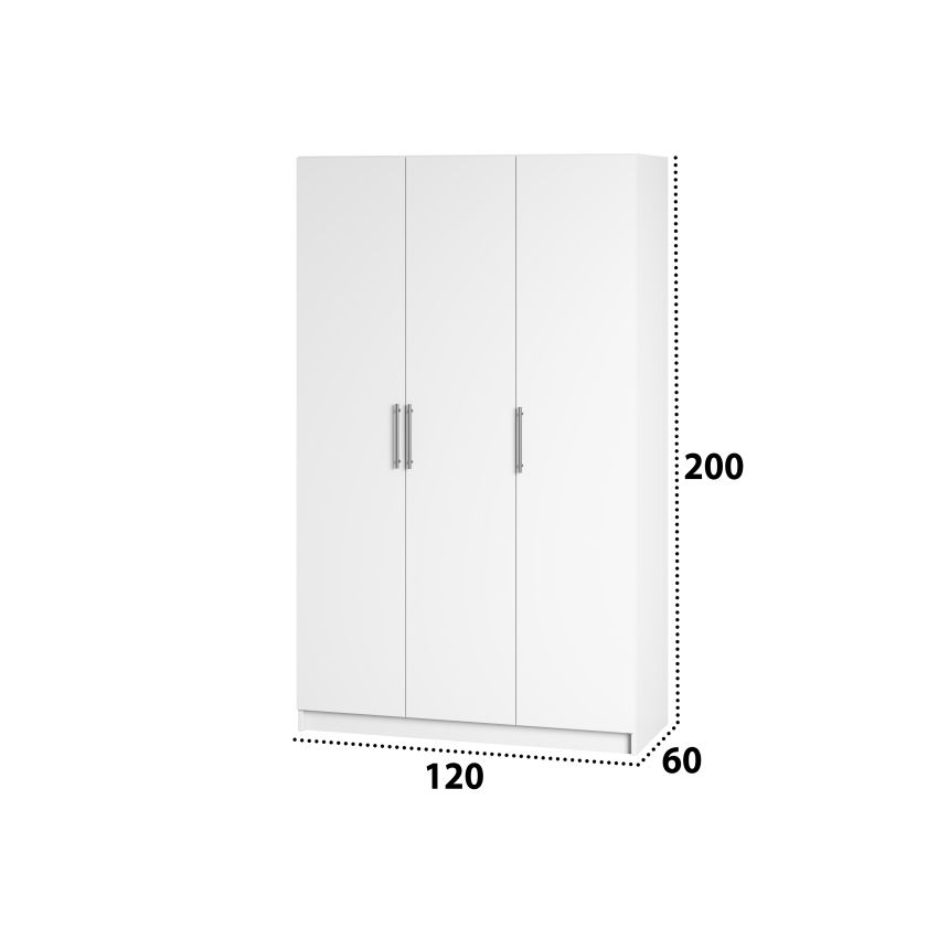 Dormitor Eco alb, dulap 3 usi, pat 160x200 cm, 2 noptiere, comoda