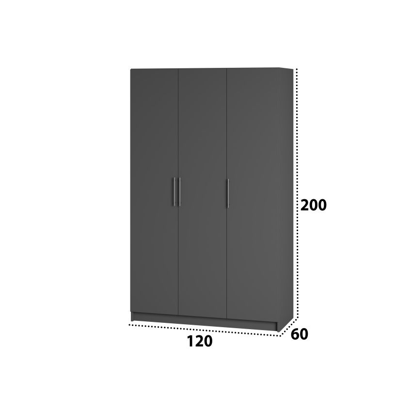 Dormitor Eco antracit, dulap 3 usi, pat 160x200 cm, 2 noptiere, comoda