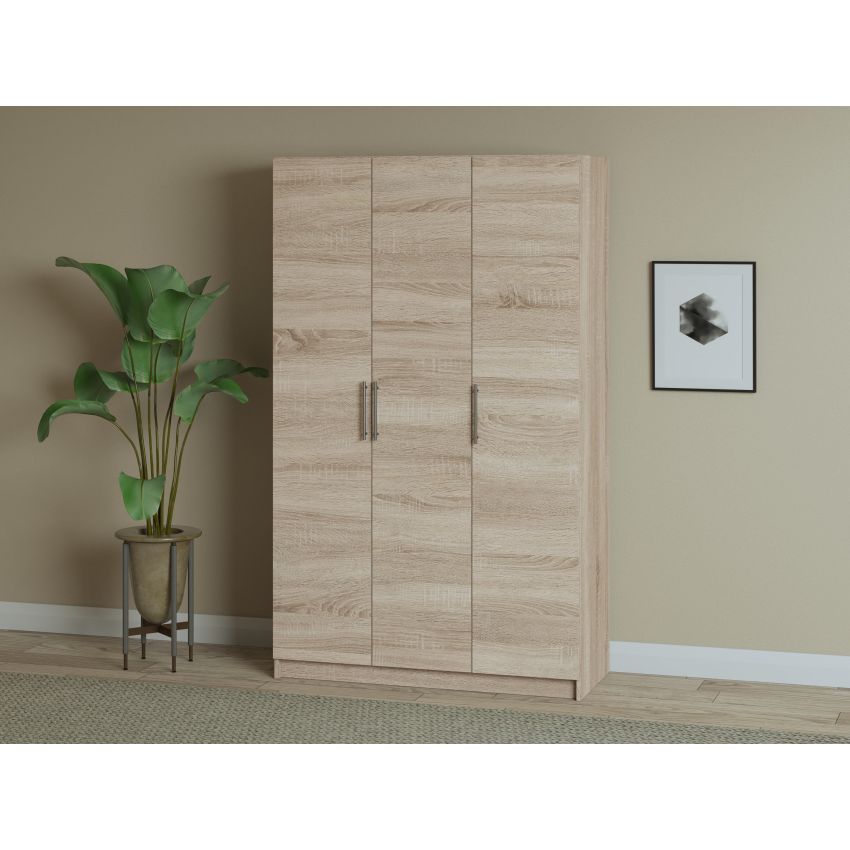 Dulap ECO, 3 usi cu bara de haine si rafturi, alb, 120 cm