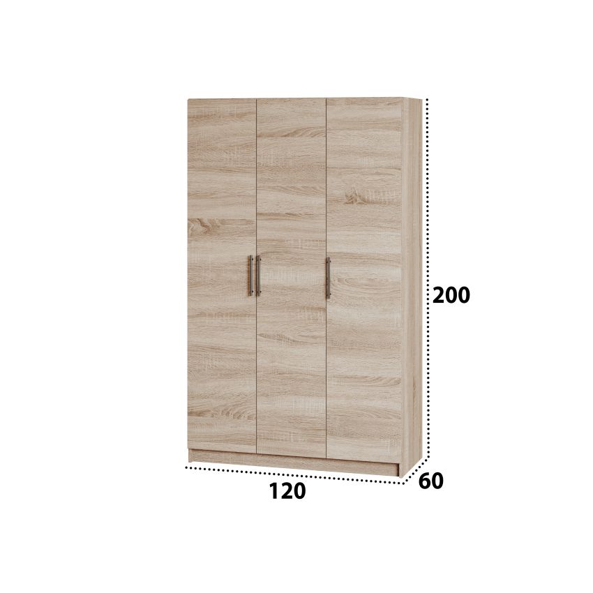 Dormitor Eco sonoma, dulap 3 usi, pat 160x200 cm, 2 noptiere, comoda