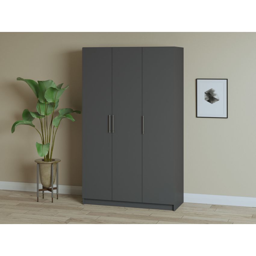 Dulap ECO, 3 usi cu bara de haine si rafturi, alb, 120 cm