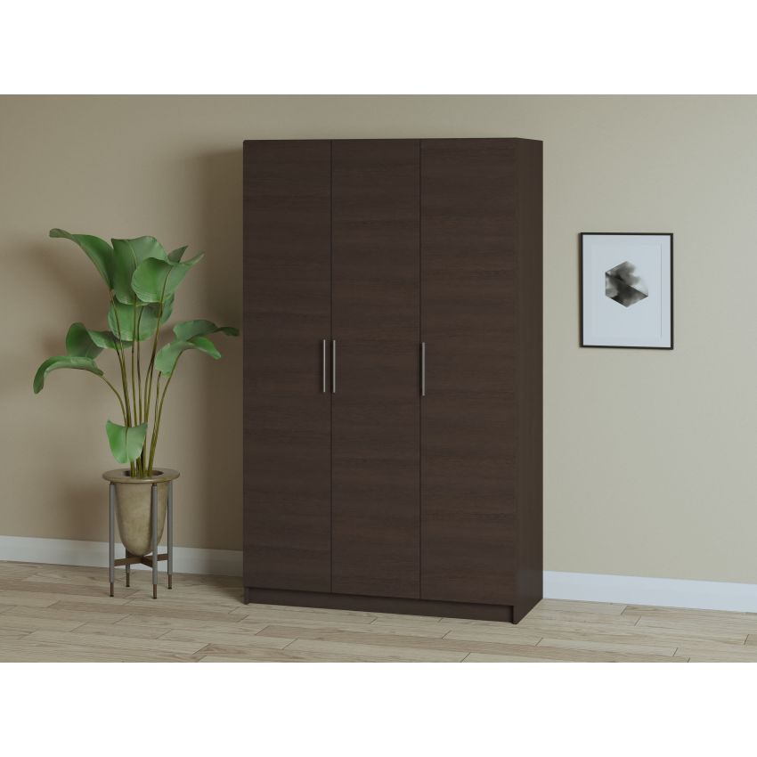Dulap ECO, 3 usi cu bara de haine si rafturi, alb, 120 cm