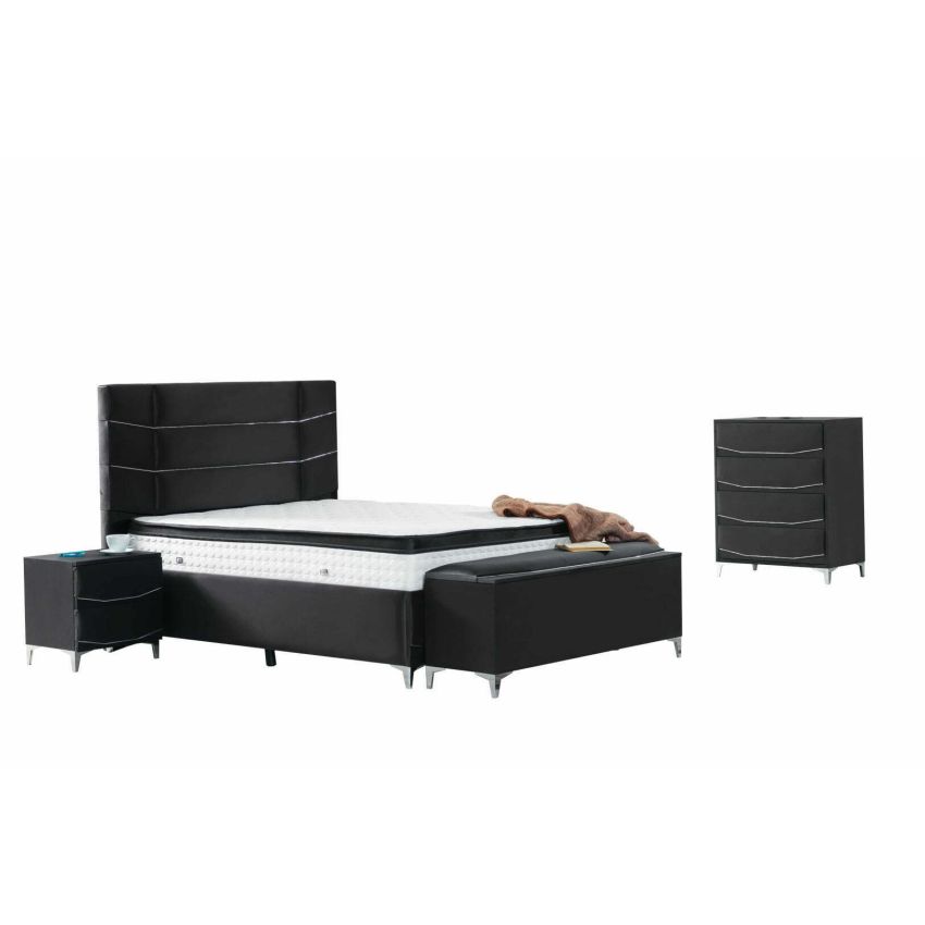 Set dormitor Magic, pat cu saltea, 2 noptiere, comoda