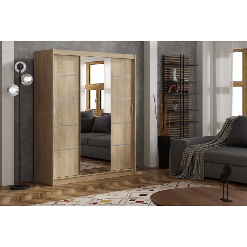 Dressing Ory, sonoma, 3 usi, cu oglinda, 200 cm